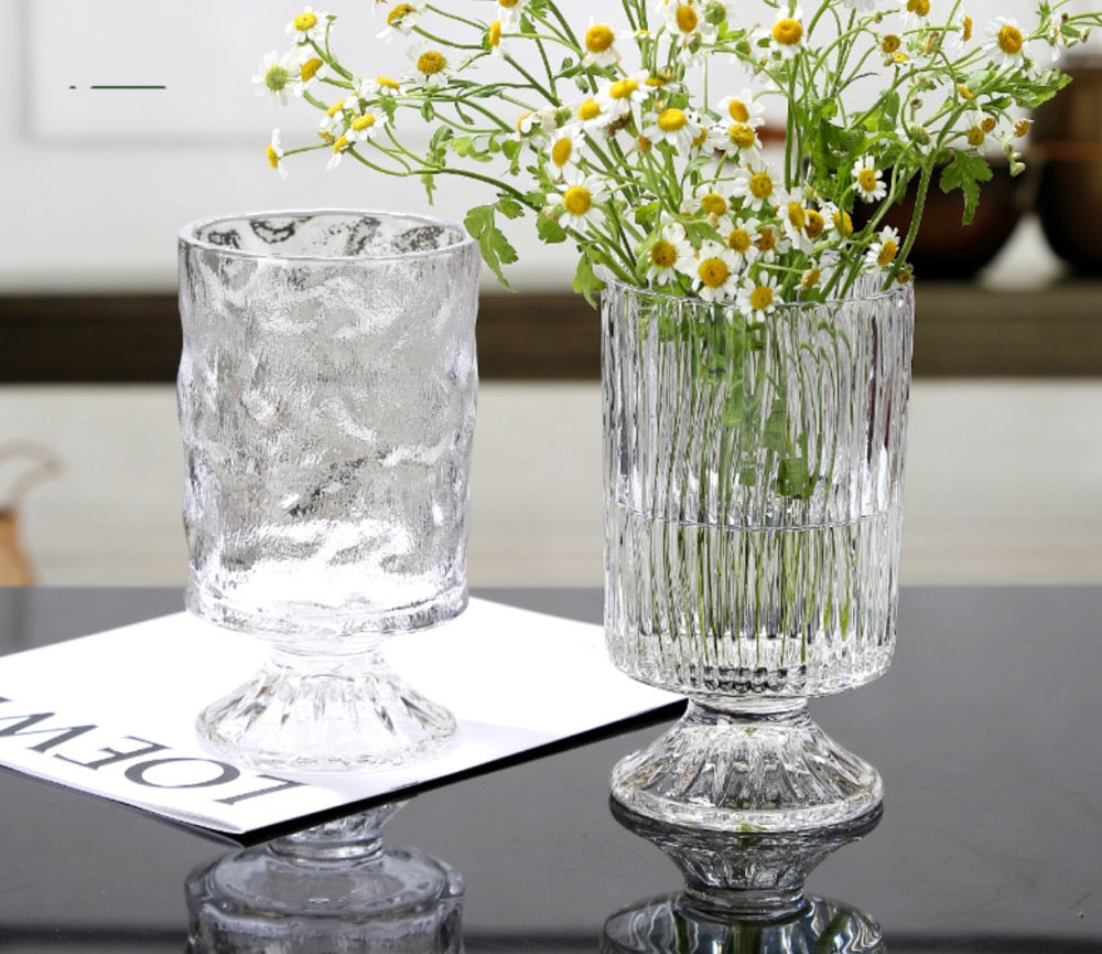 European style ins retro relief tall transparent glass vase