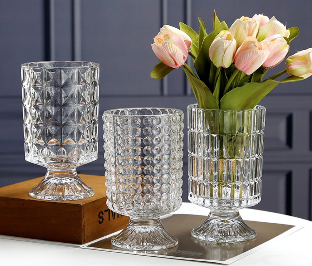 European style ins retro relief tall transparent glass vase