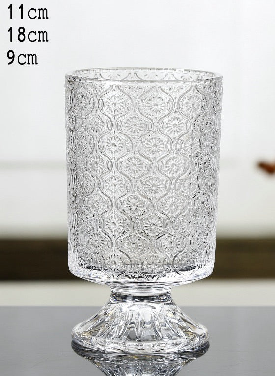 European style ins retro relief tall transparent glass vase