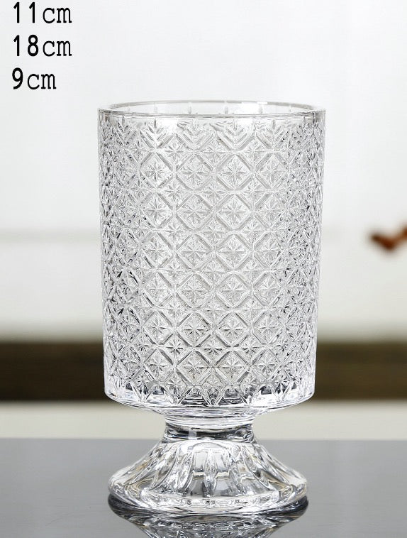 European style ins retro relief tall transparent glass vase