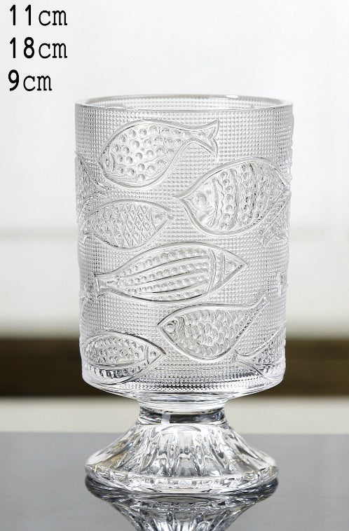 European style ins retro relief tall transparent glass vase