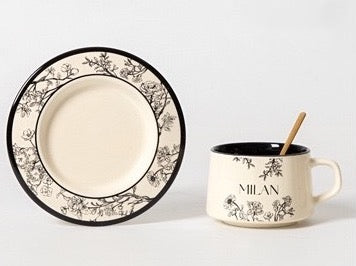 Retro style ceramic coffee cup and saucer