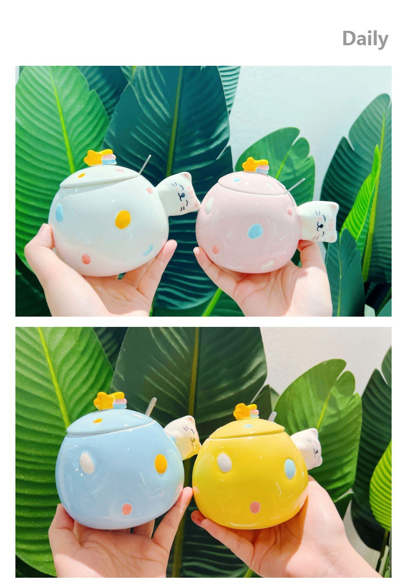 Creative cute embossed cat personality mug