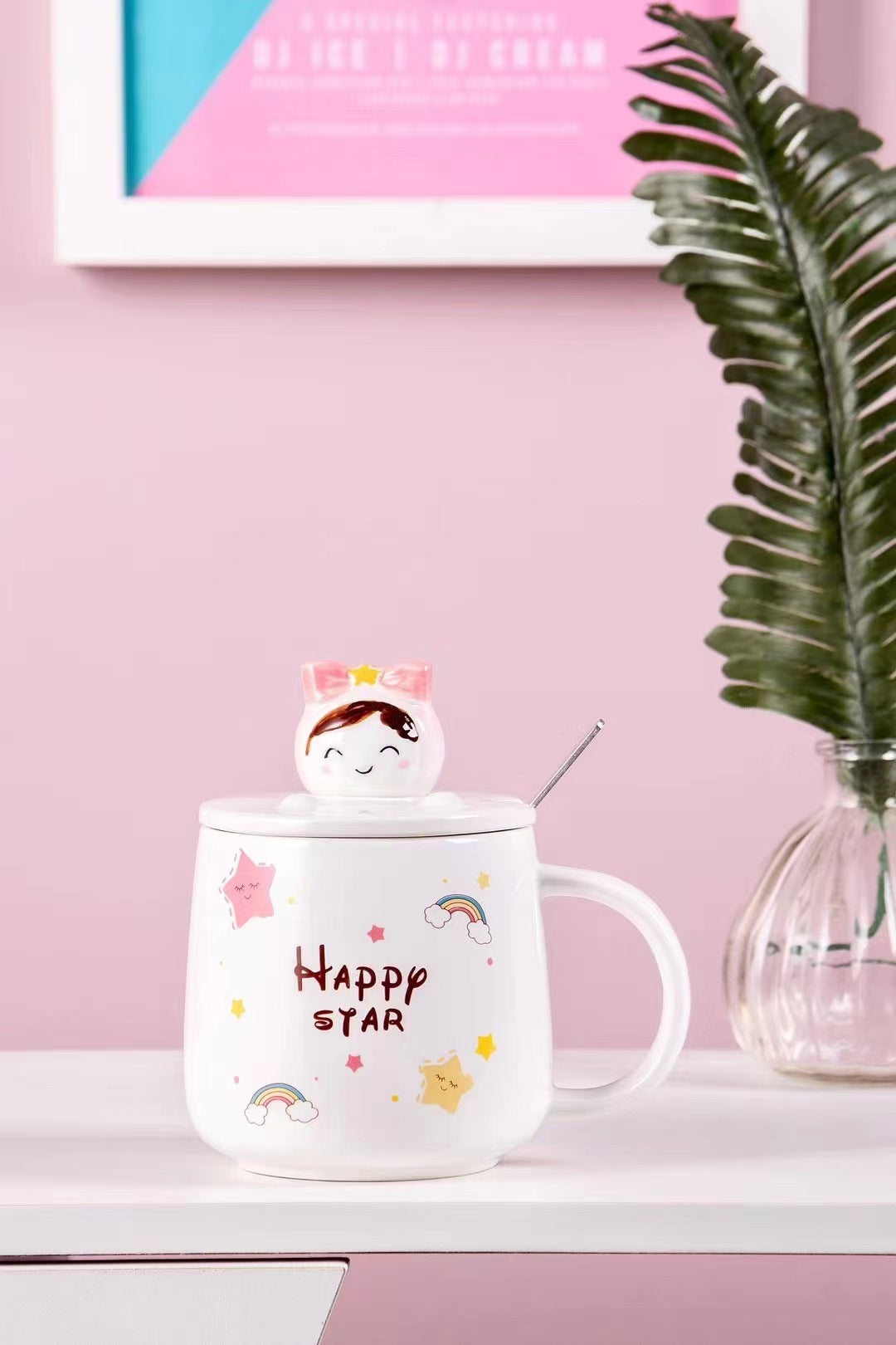 Cute cartoon bow girl mug