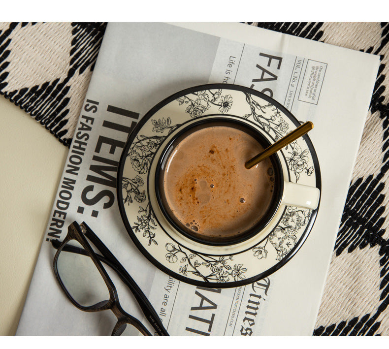 Retro style ceramic coffee cup and saucer