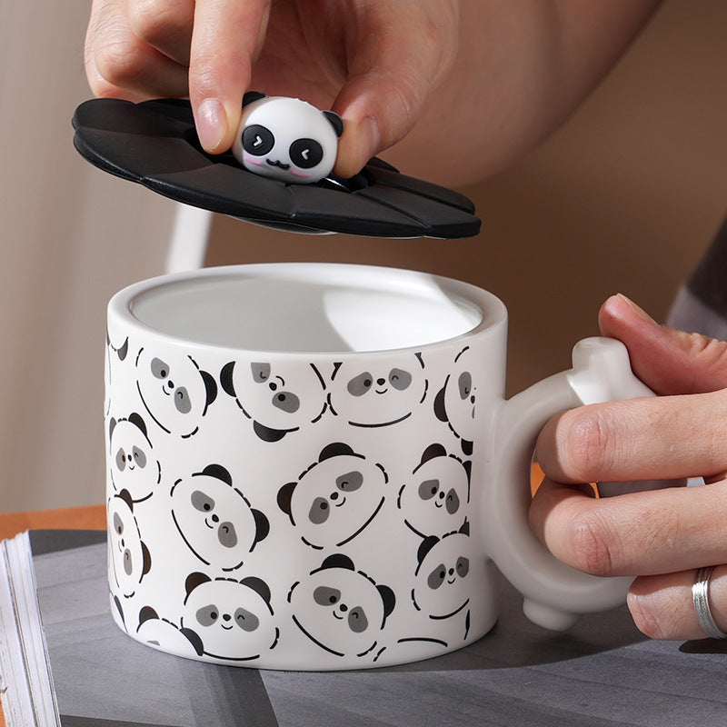 Cute cartoon panda ceramic mug with lid