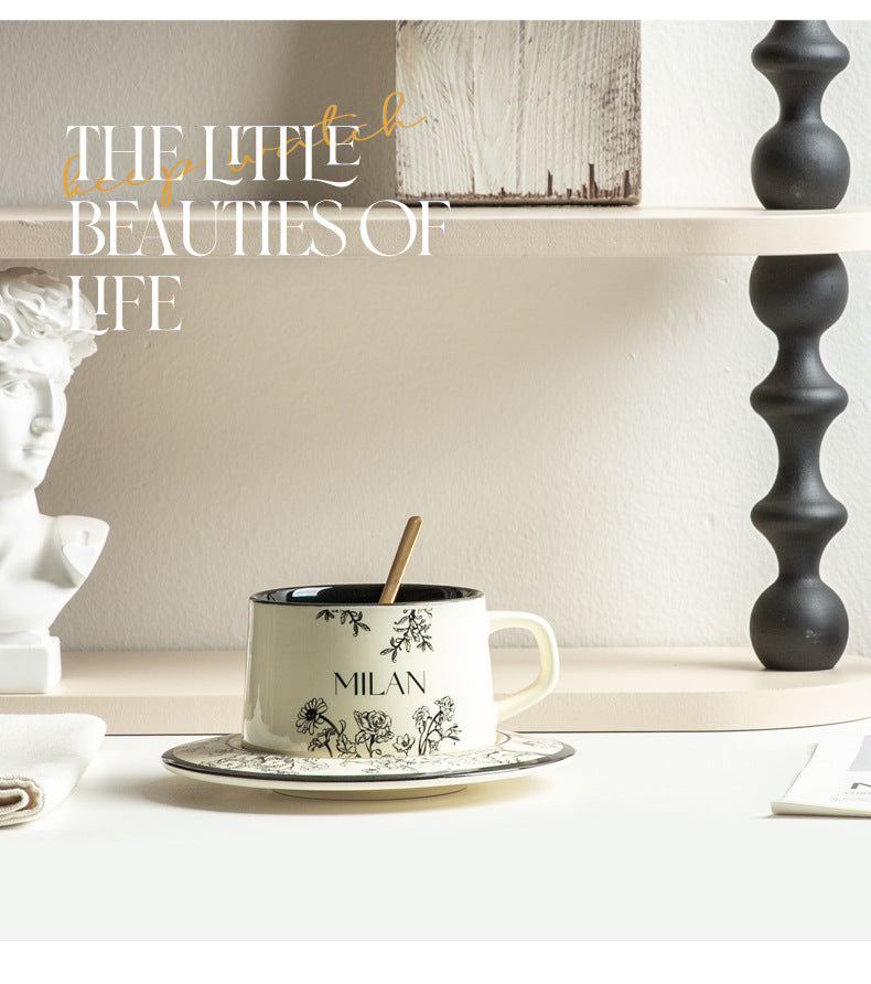 Retro style ceramic coffee cup and saucer