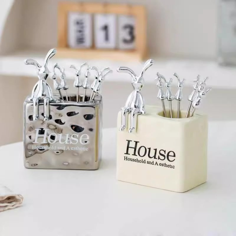 Water Ripple Rabbit Fruit Fork Set