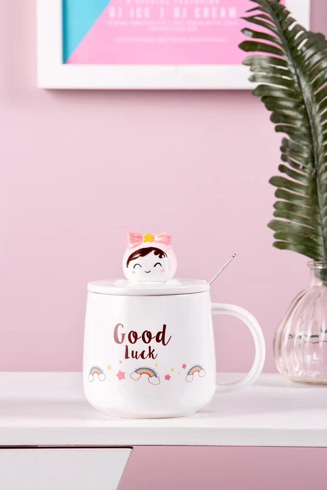 Cute cartoon bow girl mug