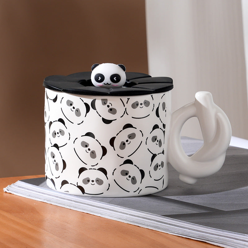Cute cartoon panda ceramic mug with lid