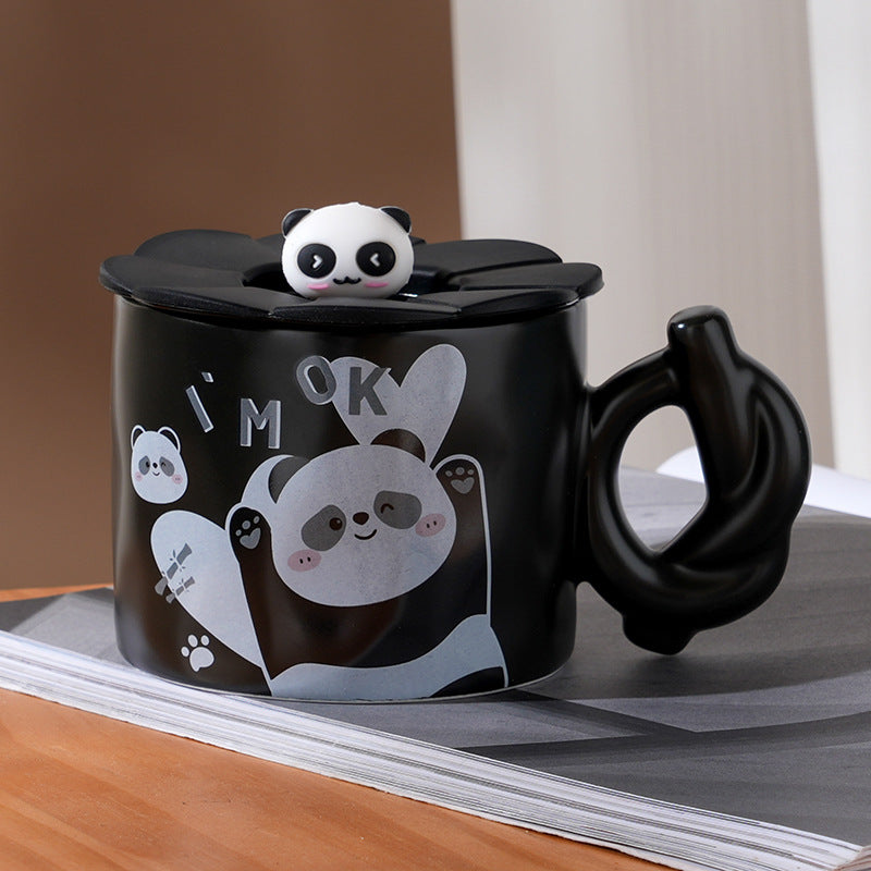 Cute cartoon panda ceramic mug with lid