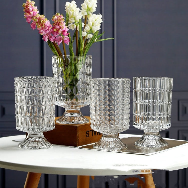 European style ins retro relief tall transparent glass vase