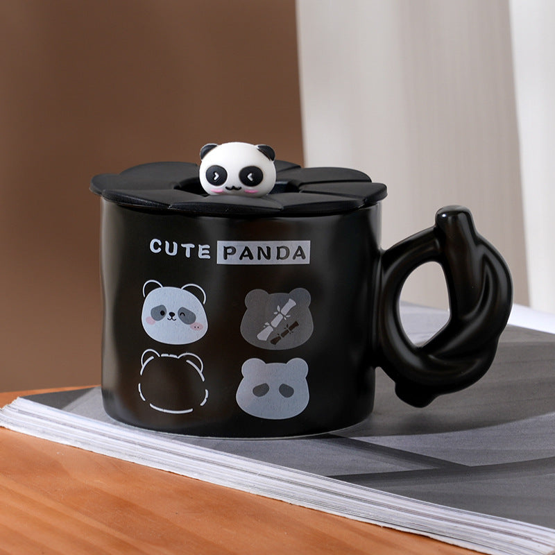 Cute cartoon panda ceramic mug with lid