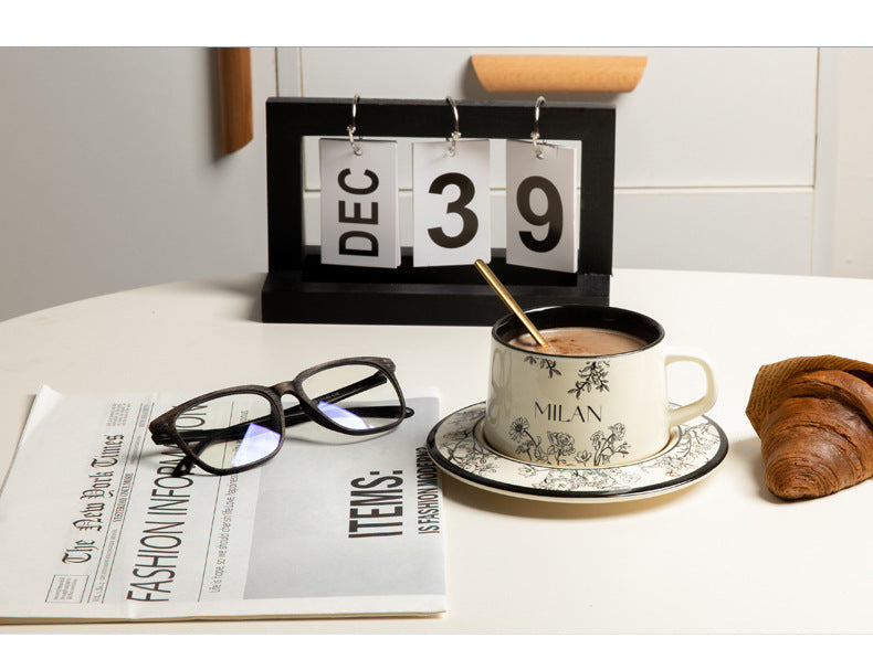 Retro style ceramic coffee cup and saucer