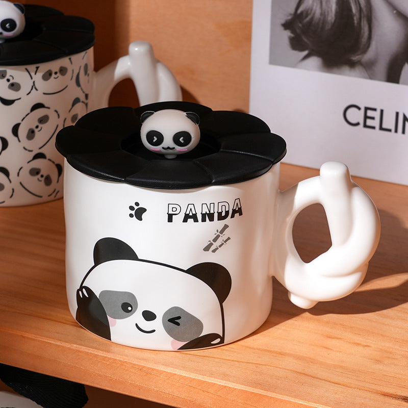 Cute cartoon panda ceramic mug with lid