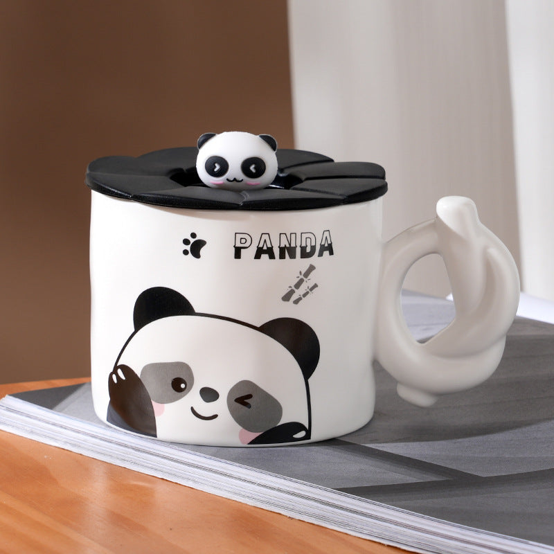 Cute cartoon panda ceramic mug with lid