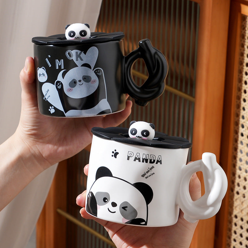 Cute cartoon panda ceramic mug with lid