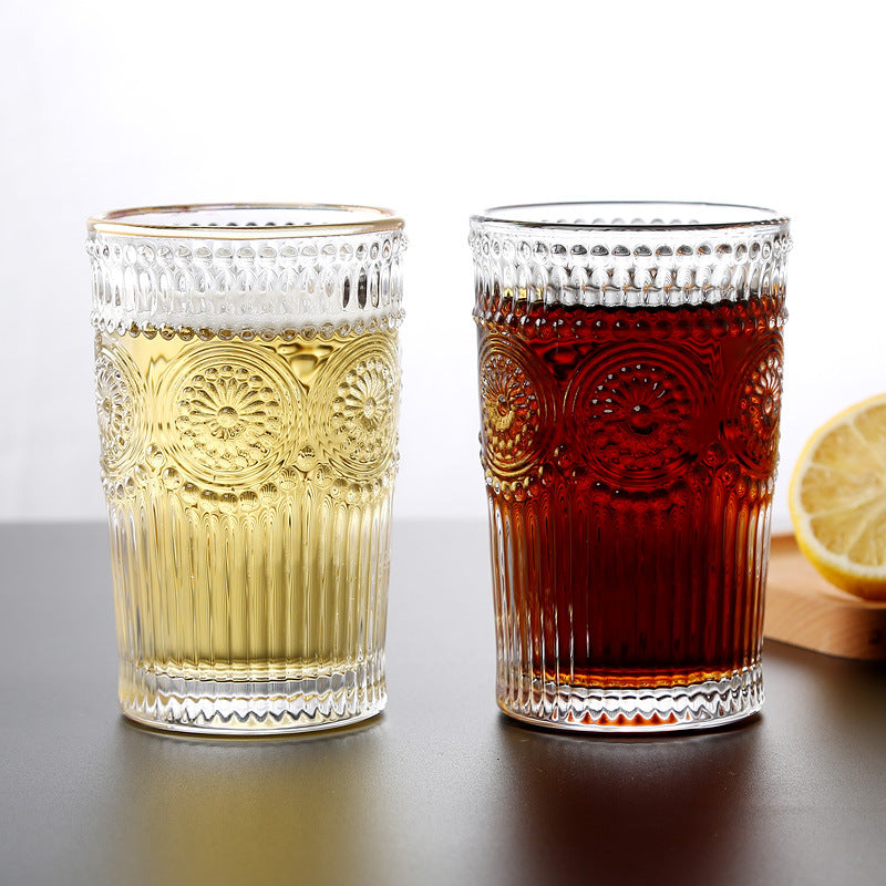 Sunflower Retro Embossed Glass Cup
