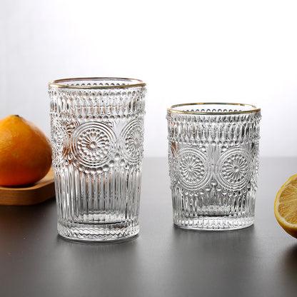 Sunflower Retro Embossed Glass Cup