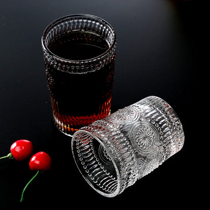 Sunflower Retro Embossed Glass Cup