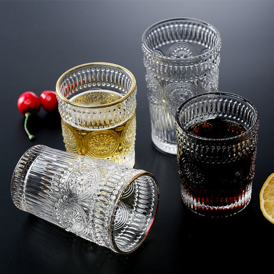 Sunflower Retro Embossed Glass Cup