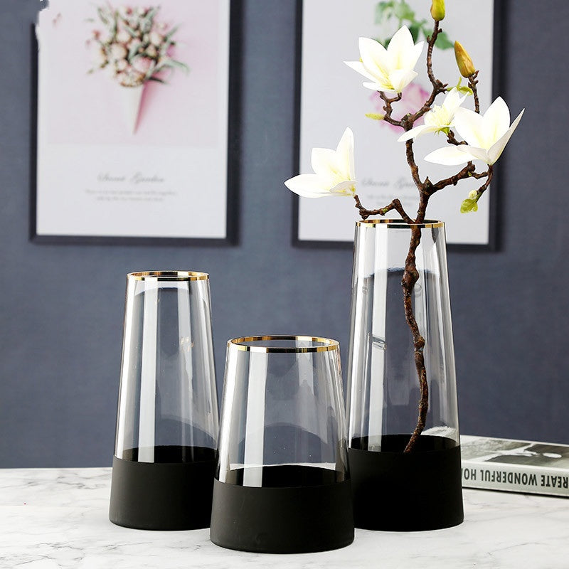 Simple creative vase thickened gold mouth T tube vase