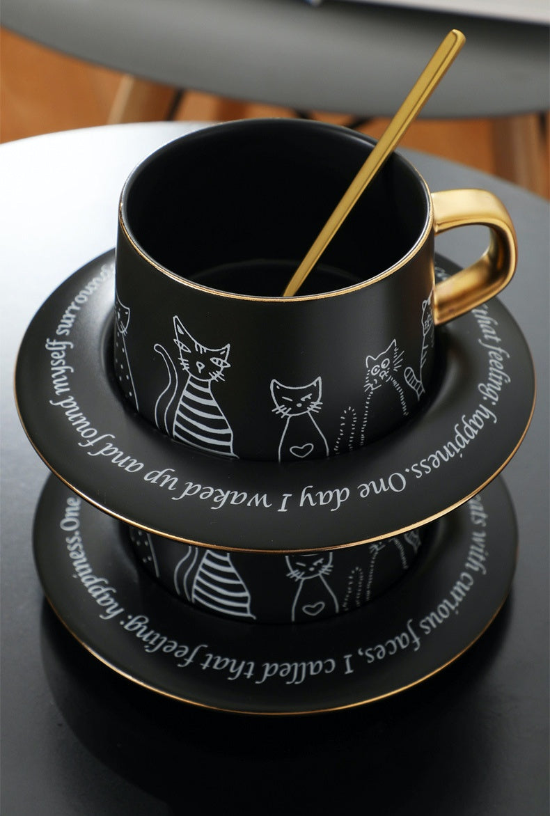 Cat Coffee Cup and Saucer Set