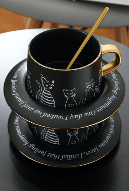 Cat Coffee Cup and Saucer Set