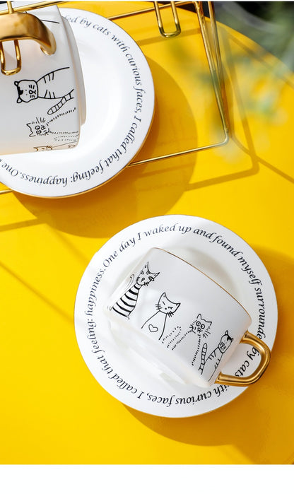 Cat Coffee Cup and Saucer Set