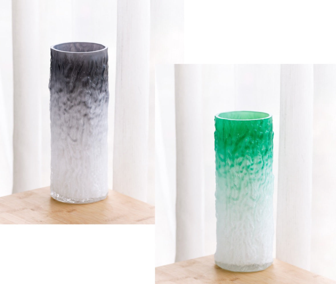 High-looking straight glass vase