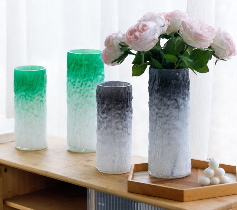 High-looking straight glass vase