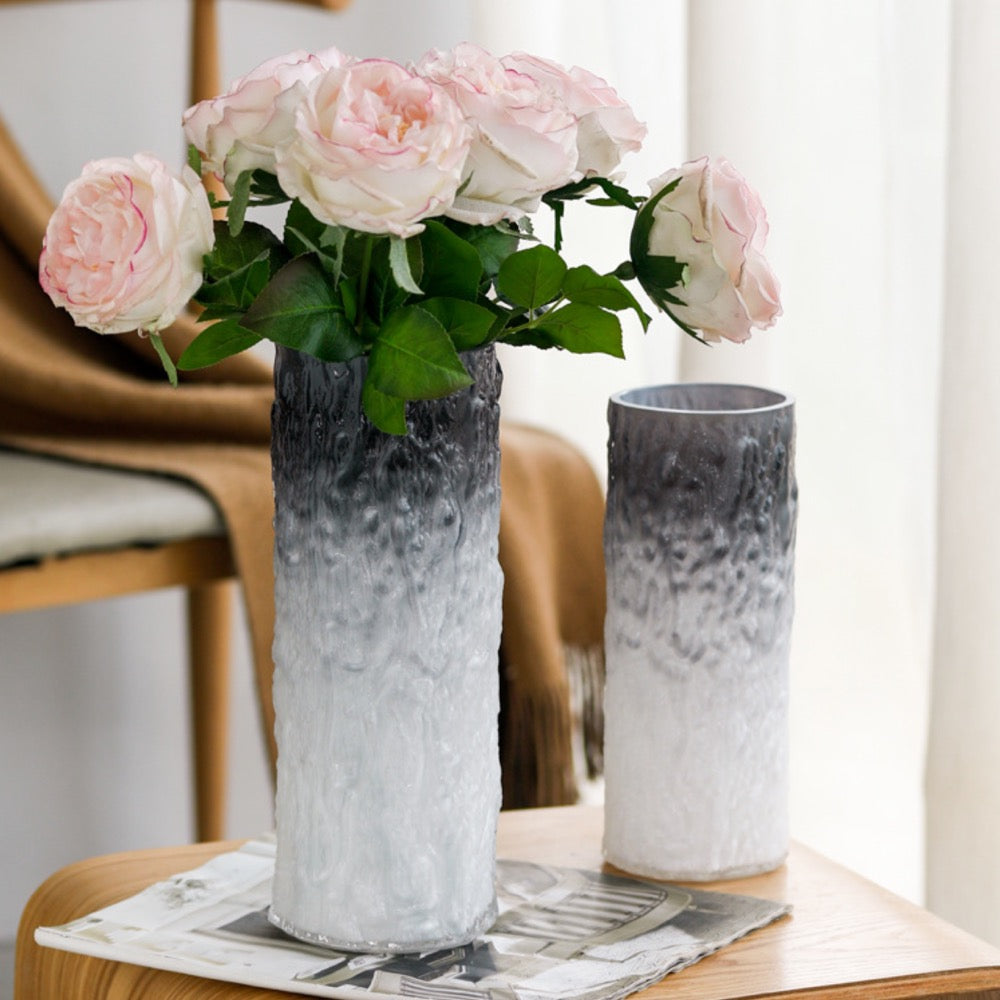 High-looking straight glass vase