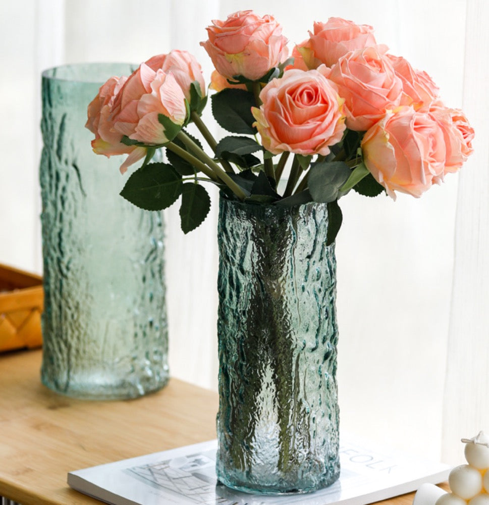 High-looking straight glass vase
