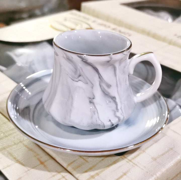 Simple marble pattern ceramic coffee cup and saucer set