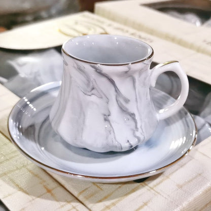 Simple marble pattern ceramic coffee cup and saucer set