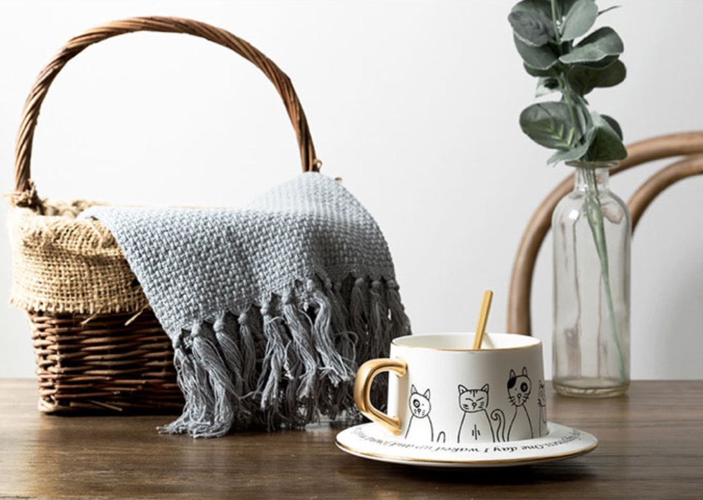 Cat Coffee Cup and Saucer Set