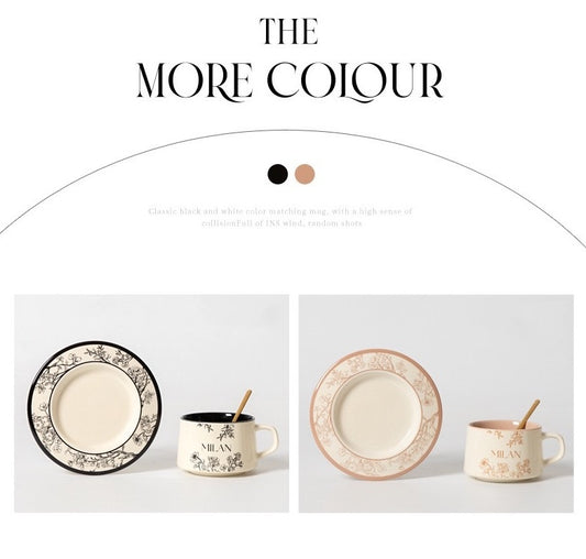 Retro style ceramic coffee cup and saucer