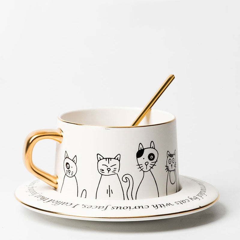 Cat Coffee Cup and Saucer Set