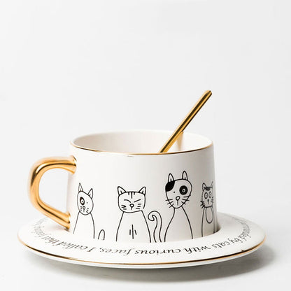 Cat Coffee Cup and Saucer Set