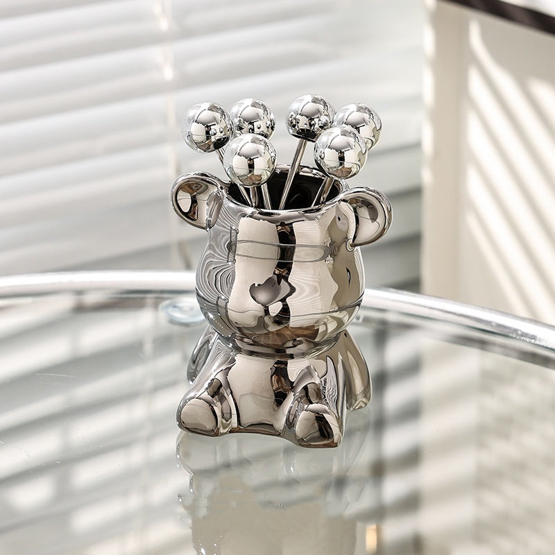 Personalized Bear Fruit Fork Ceramic Storage Jar