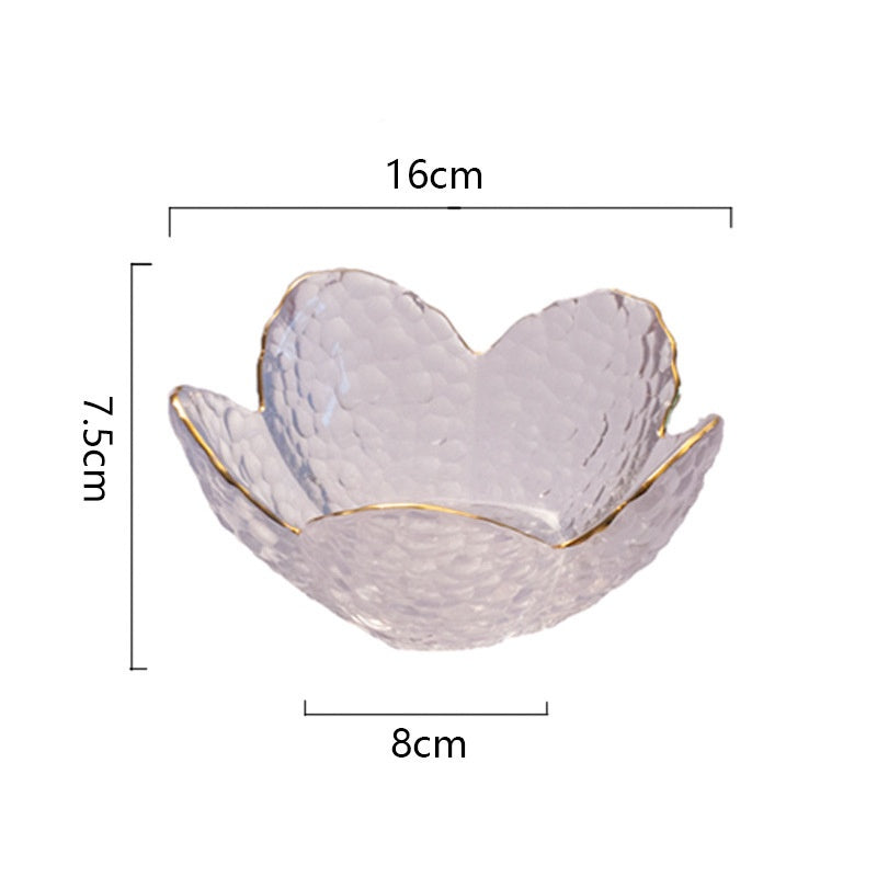 Creative Hammered Gold Petal Transparent Glass Bowl