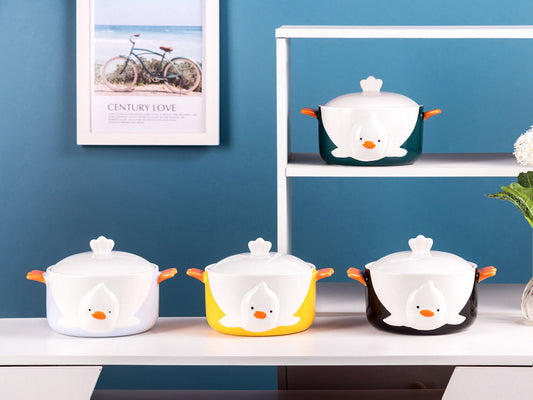 Hand painted duck ceramic noodle bowl