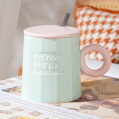 Morandi contrast color mug£¨Cup + lid + spoon£©