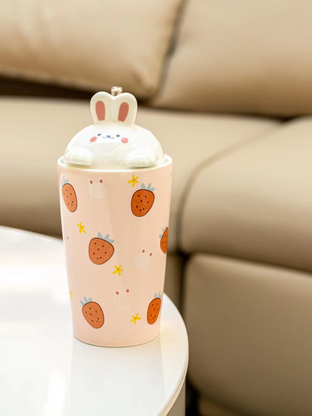 Creative cartoon rabbit straw mug