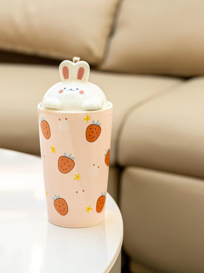 Creative cartoon rabbit straw mug