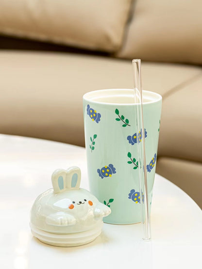 Creative cartoon rabbit straw mug