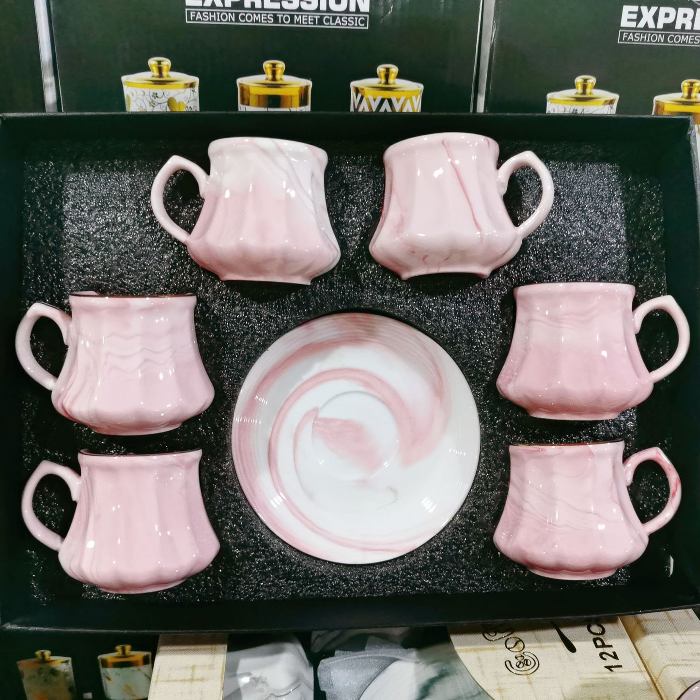 Simple marble pattern ceramic coffee cup and saucer set
