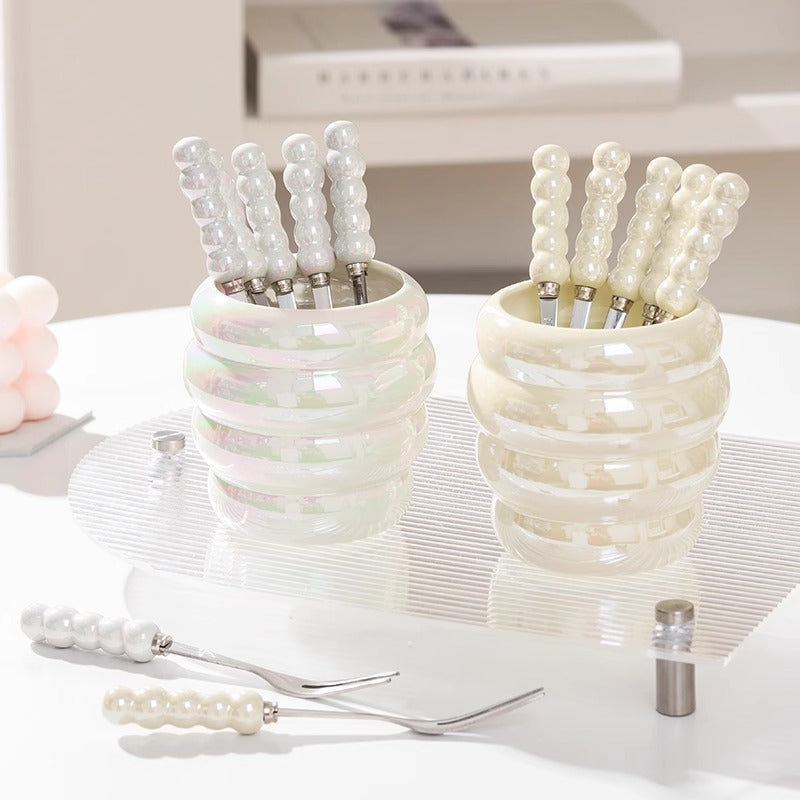 Pearl glaze honey jar fruit fork storage jar