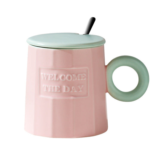 Morandi contrast color mug£¨Cup + lid + spoon£©