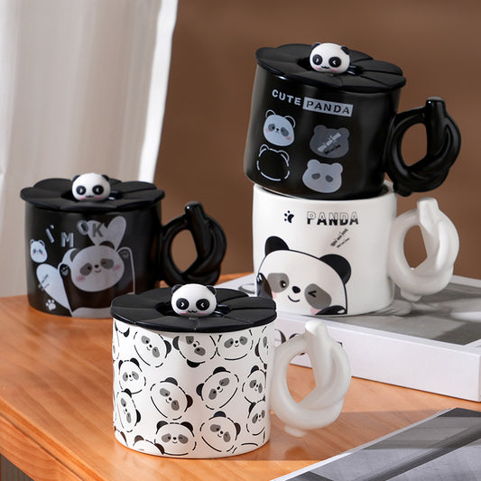 Cute cartoon panda ceramic mug with lid